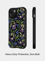 Midnight Garden Skulls iPhone 15 Plus case detail view