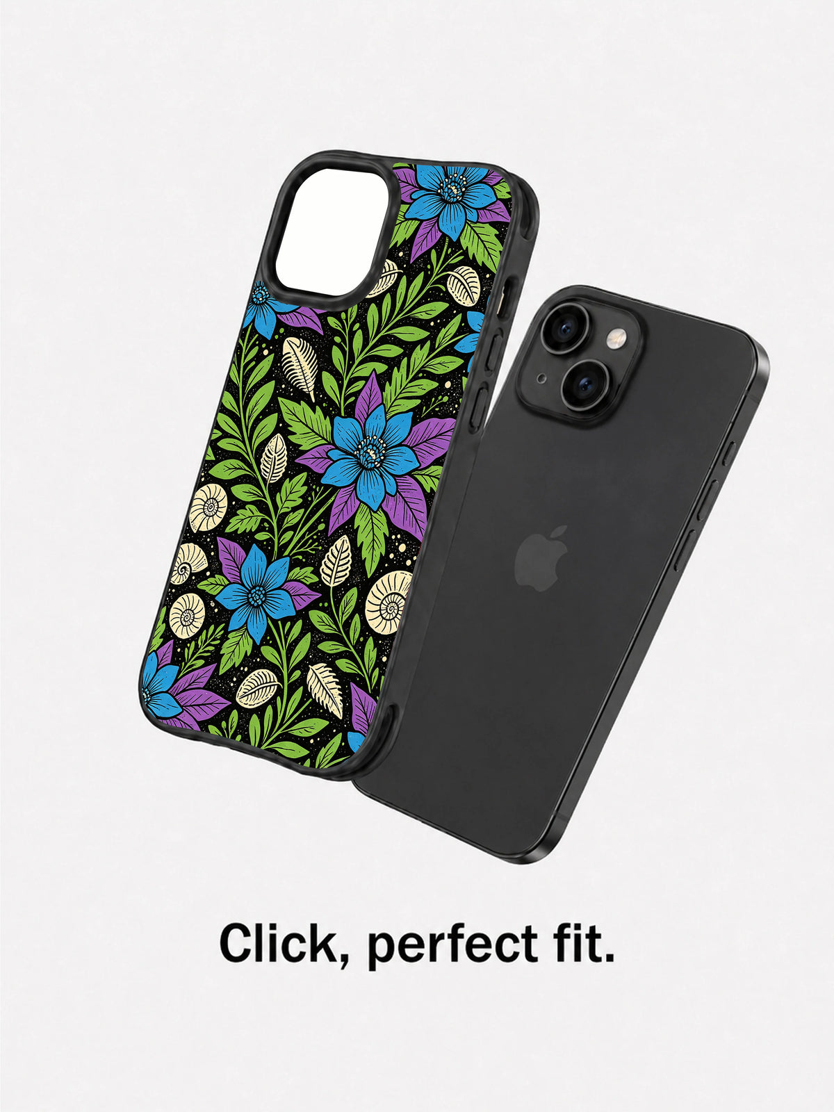 Blue Flower Relics iPhone 15 Plus case detail