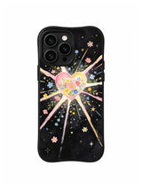 Blooming Universe Heart / Wildflower Starheart: Uzun aşağı çizgiler ve dağınık yıldızların üstünde sık çiçek buketiyle dolu geniş kalp.