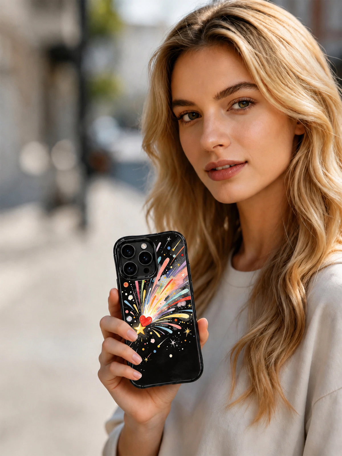Brave Little Star Heart: A person holding the illustrated case outdoors.