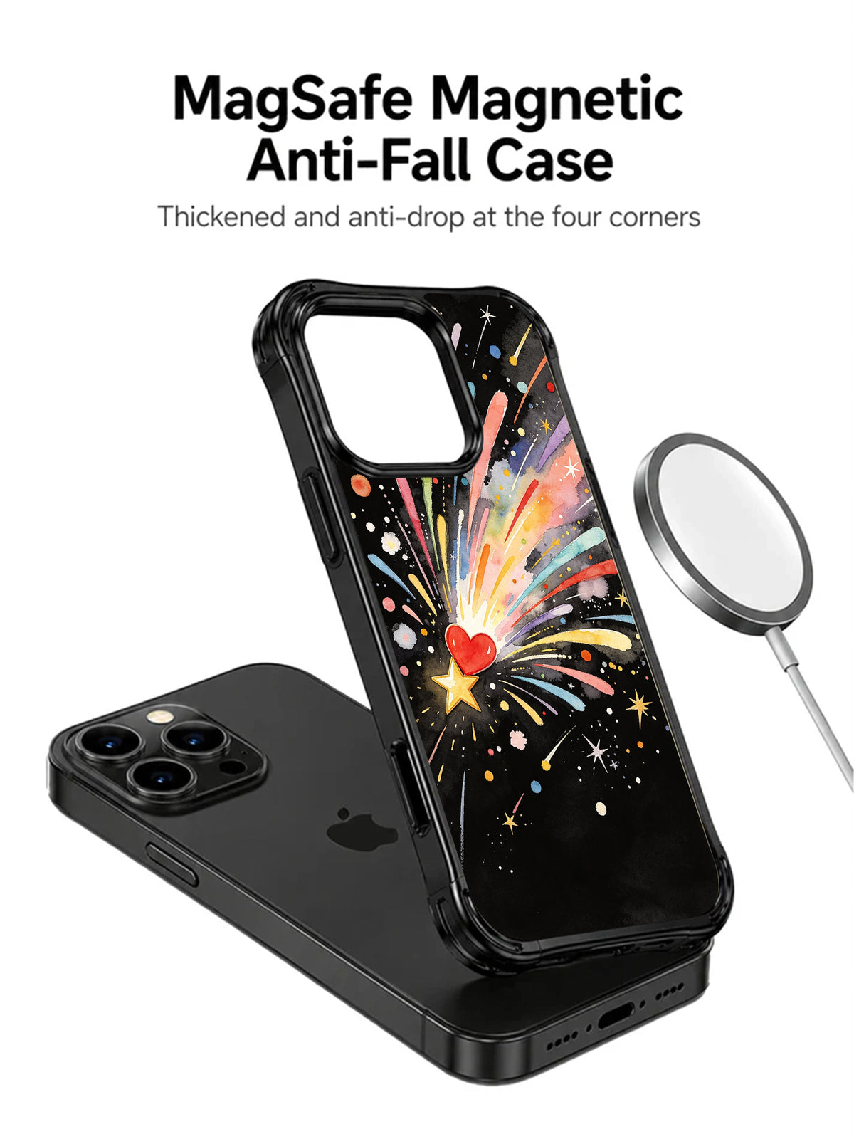 Brave Little Star Heart: Illustrated case separated from a phone beside a circular charging puck.