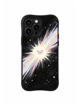 Butterfly Heartburst: A tiny butterfly sits in a bright white burst, with diagonal pastel trails crossing behind it.