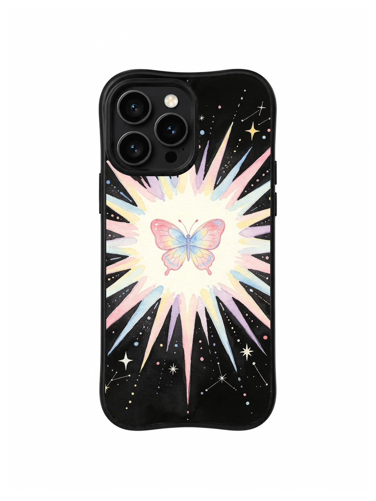 Pastel Wing Supernova: A pastel butterfly is centered inside a pointed cream-and-pink starburst.