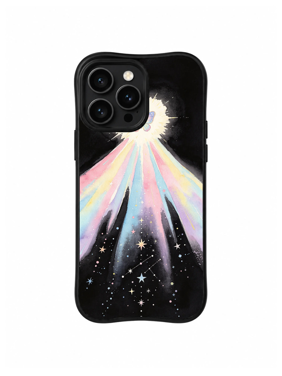 Starlight Butterfly Trail: A white light near the top sends broad pastel beams toward the lower edge.