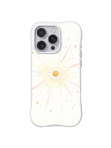 Golden Daisy Sunrise: A small white daisy sits at the center of fine gold and pastel sunrise rays.