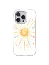 Rainbow Petal Radiance: A large white daisy with a gold center fills the middle of long pastel rays.