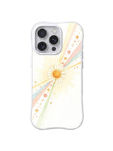 Pastel Daisy Halo: A small daisy appears where diagonal peach, mint and pink beams cross.