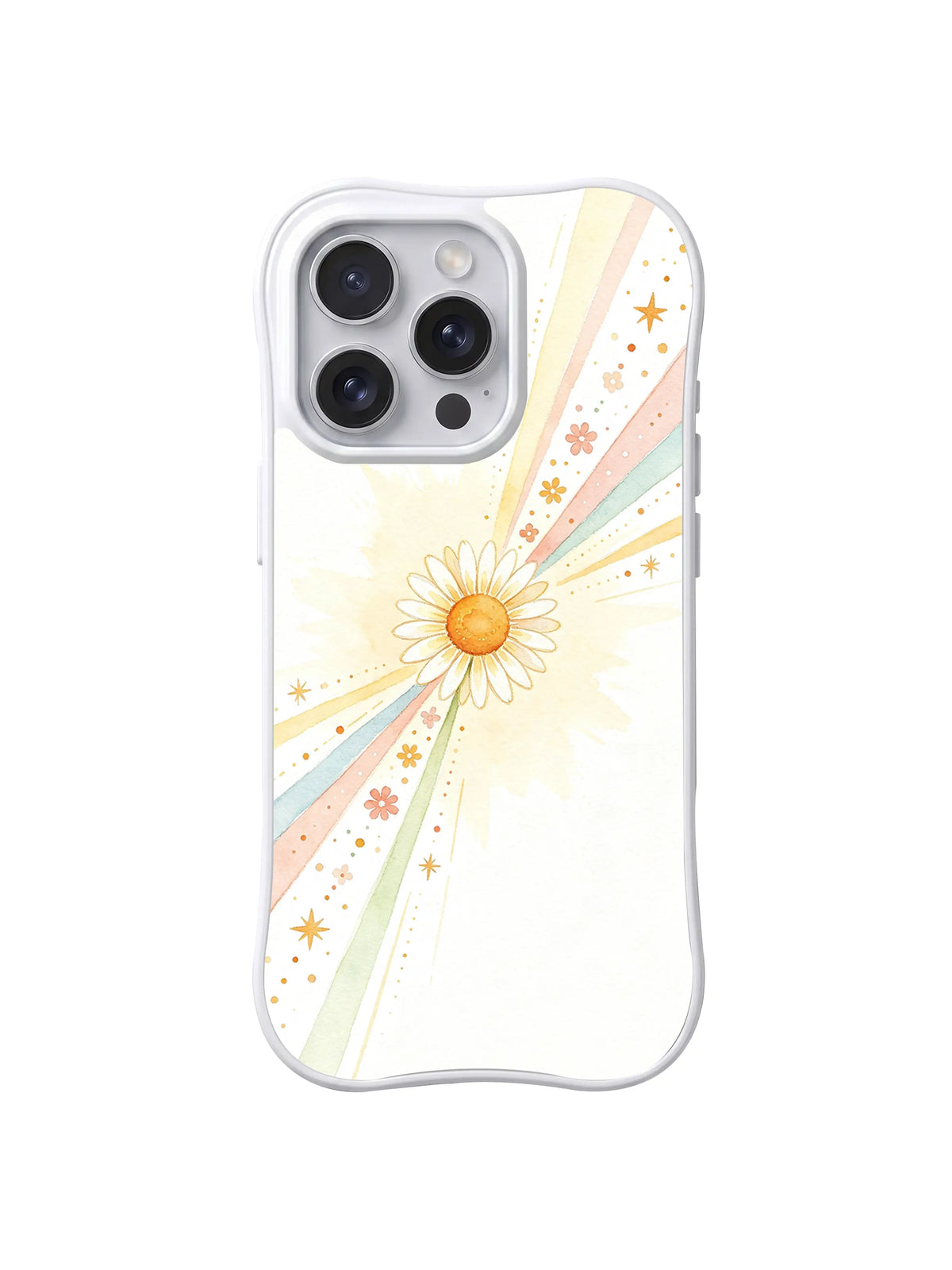Pastel Daisy Halo: A small daisy appears where diagonal peach, mint and pink beams cross.