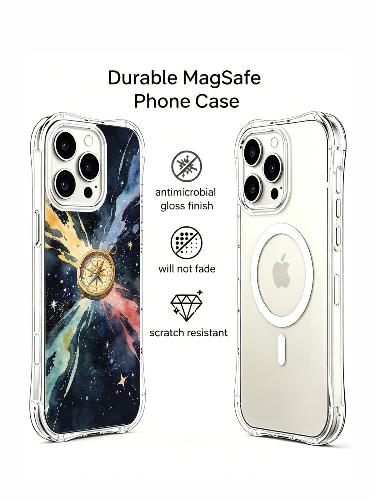 Dream Galaxy Compass: Illustrated case beside a second rear view in a promotional layout.