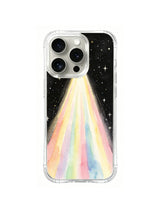 Moonlit Heartburst / Pastel Starlight Beam: Kamera açıklığı yakınından siyah yıldız alanına inen geniş pastel gökkuşağı ışını.