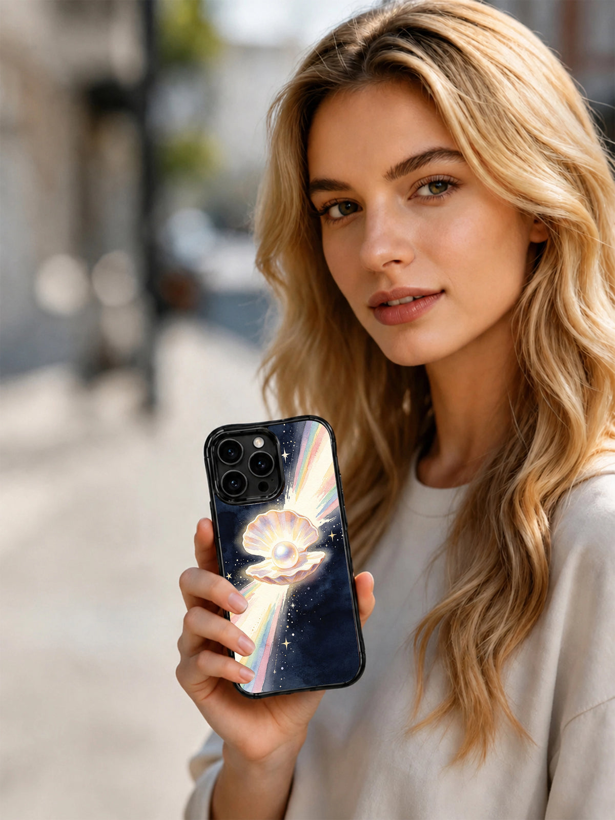 Person holding the featured Pearl Dream Radiance case