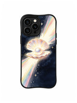 Pearl Lightstream: A large open shell and pearl float over a diagonal rainbow lightstream.