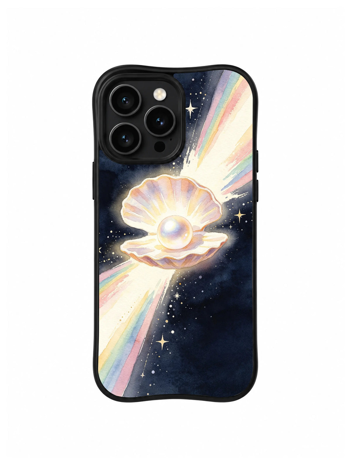 Pearl Lightstream: A large open shell and pearl float over a diagonal rainbow lightstream.