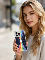 Rainbow Energy Portal: A person holding the illustrated case outdoors.