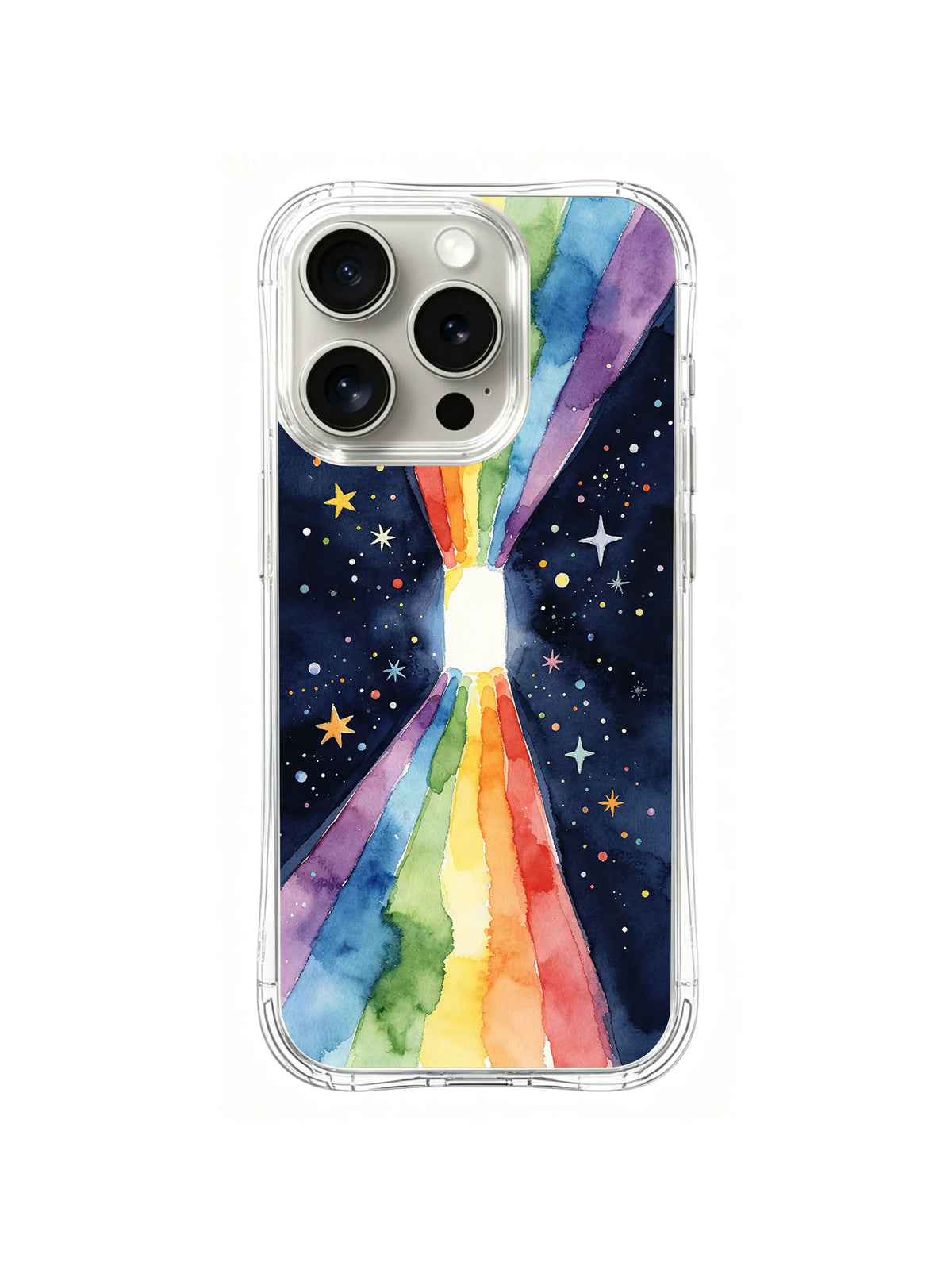 Rainbow Energy Portal / Starlight Color Passage: A narrow white passage between rainbow wedges with larger stars in the dark side margins.