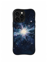 Tidal Star Bloom: A compact white star glows where pale blue and pink rays cross on a navy sky.