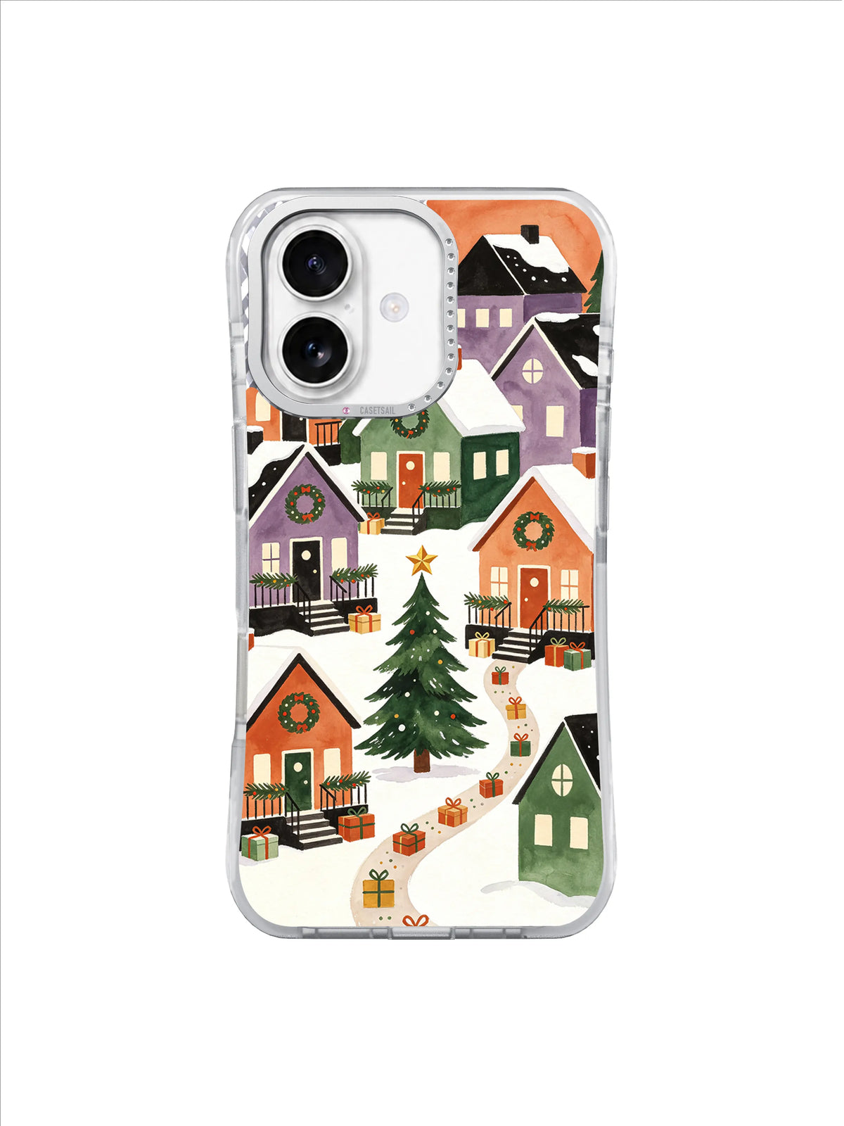 Choir Path Village artwork on a clear iPhone 17 case