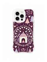Vine Ring Snow House folk art iPhone 13 Pro case with moon, snowdrop and leaf motifs