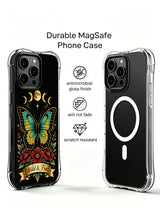 Vintage tattoo butterfly PhoneCasing, stylish iPhone 14 Plus Case with bold outline art, scratch resistant everyday iPhone 14 Plus casing.