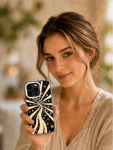 Woman holding the Vintage Western Bloom art phone case