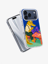 Angled transparent phone case with Violet Bow Tailor illustration