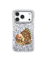 Cream turtle gathering colorful ribbon bookmarks on an oval rug on an iPhone 17 Pro case