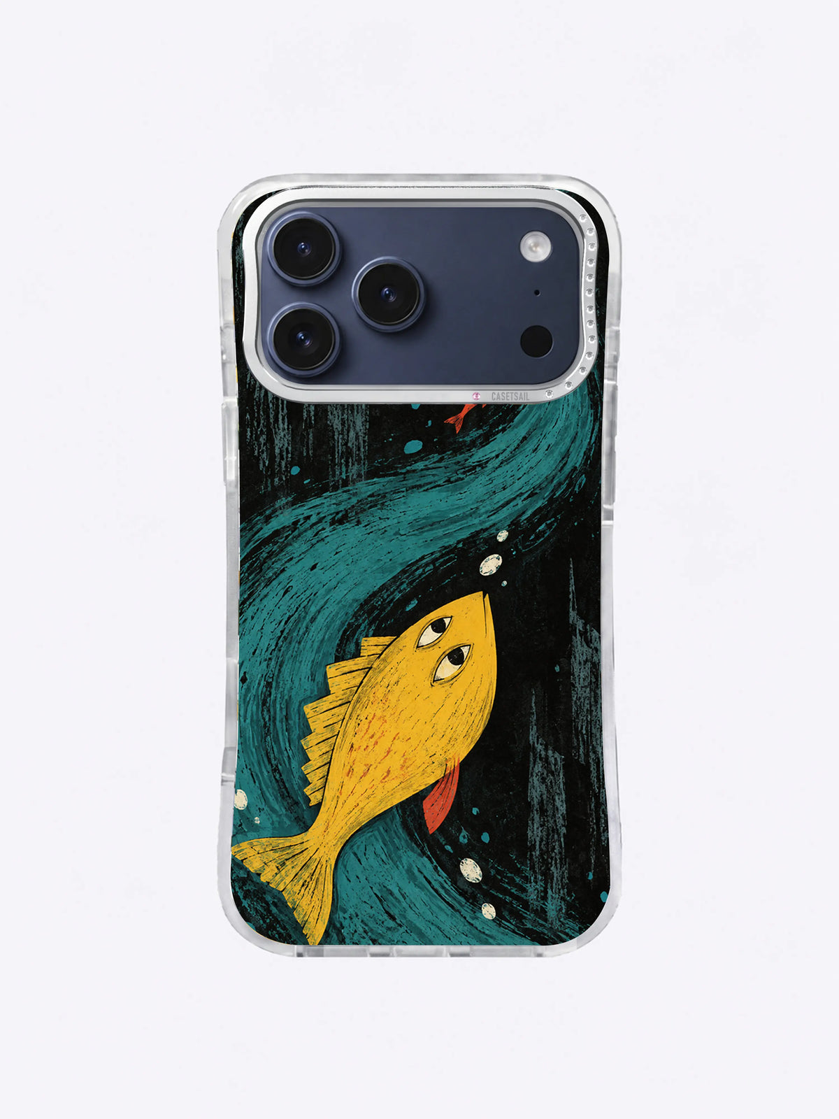 The Fish That Swam Up the Wall rising path artwork on an iPhone case