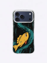 The Fish That Swam Up the Wall turquoise current artwork on an iPhone case