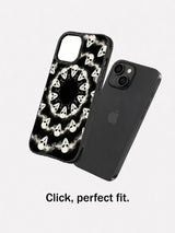 Black and white western ghost iPhone 15 Plus case separated fit view