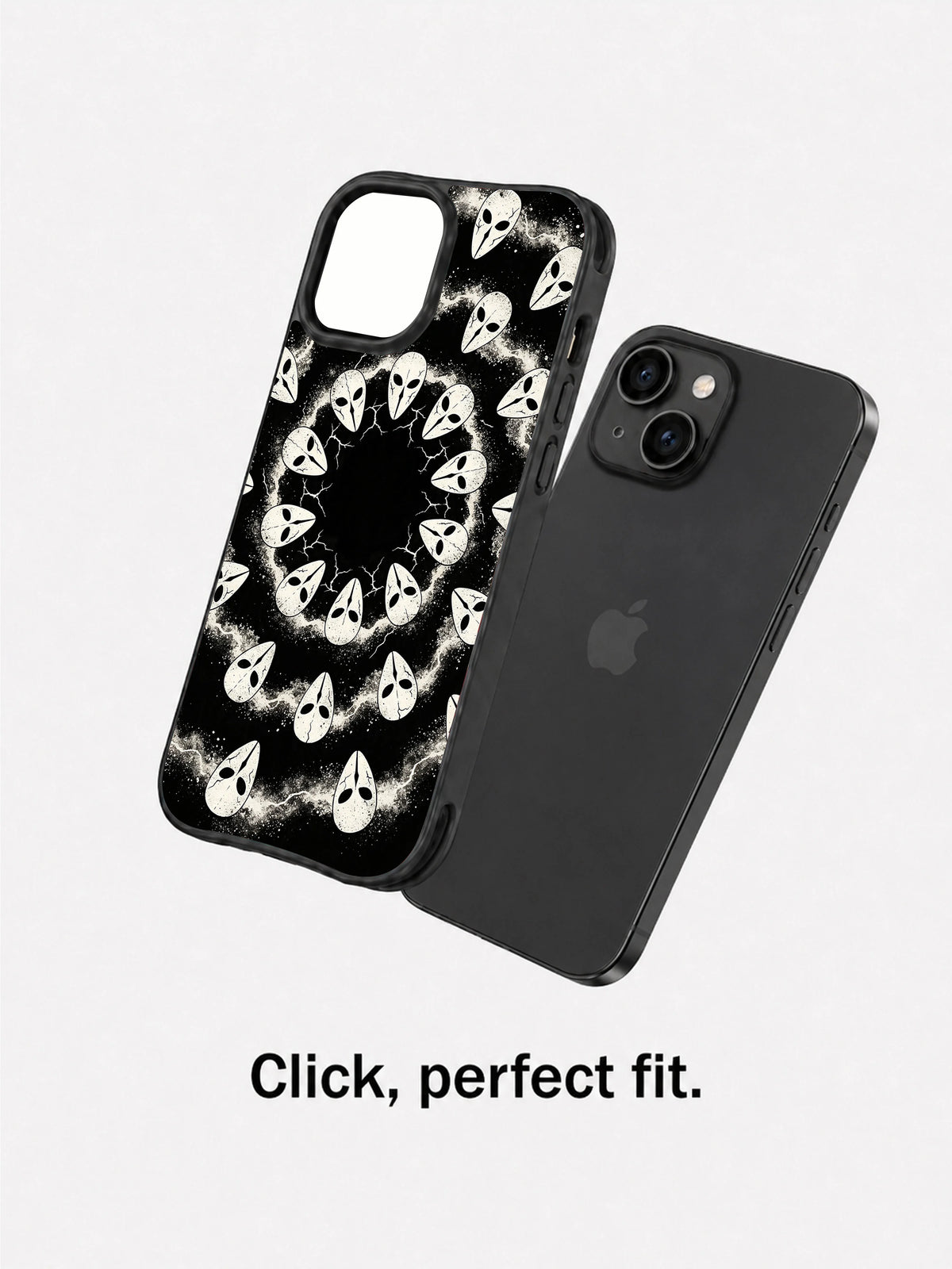 Black and white western ghost iPhone 15 Plus case separated fit view