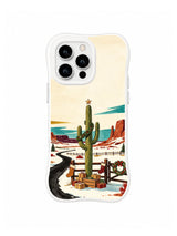 Western Snowstar Mesa iPhone 16 Pro case with decorated saguaro, snowy blacktop and ranch gate