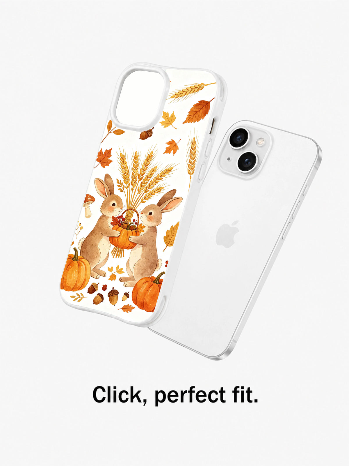 Wheat Field Bunny Thanks: Telefonun arka görünümü yanında ayrı gösterilen desenli kılıf.