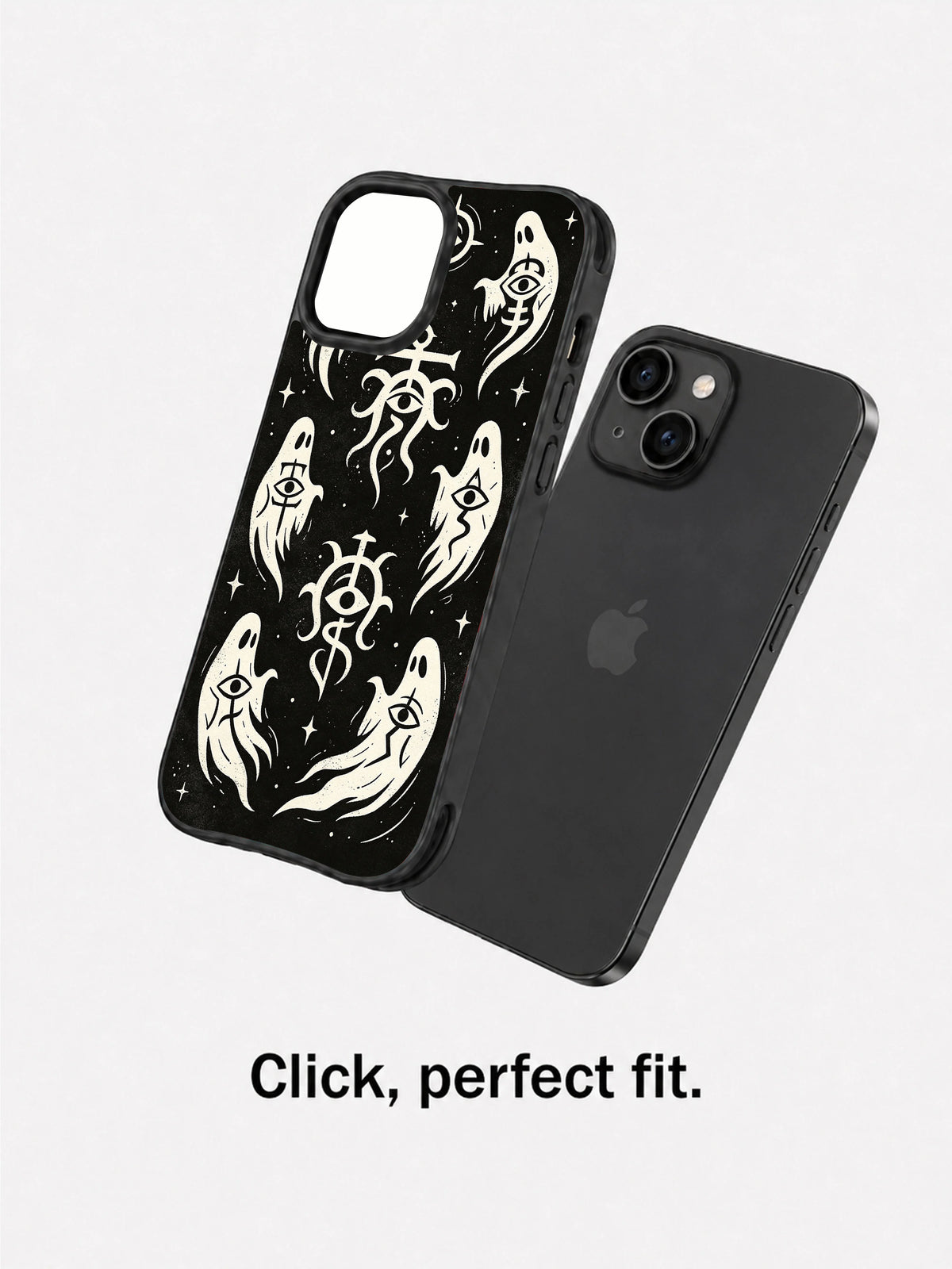 Vesper Wraith monochrome spirit pattern iPhone 15 Plus case separated fit view
