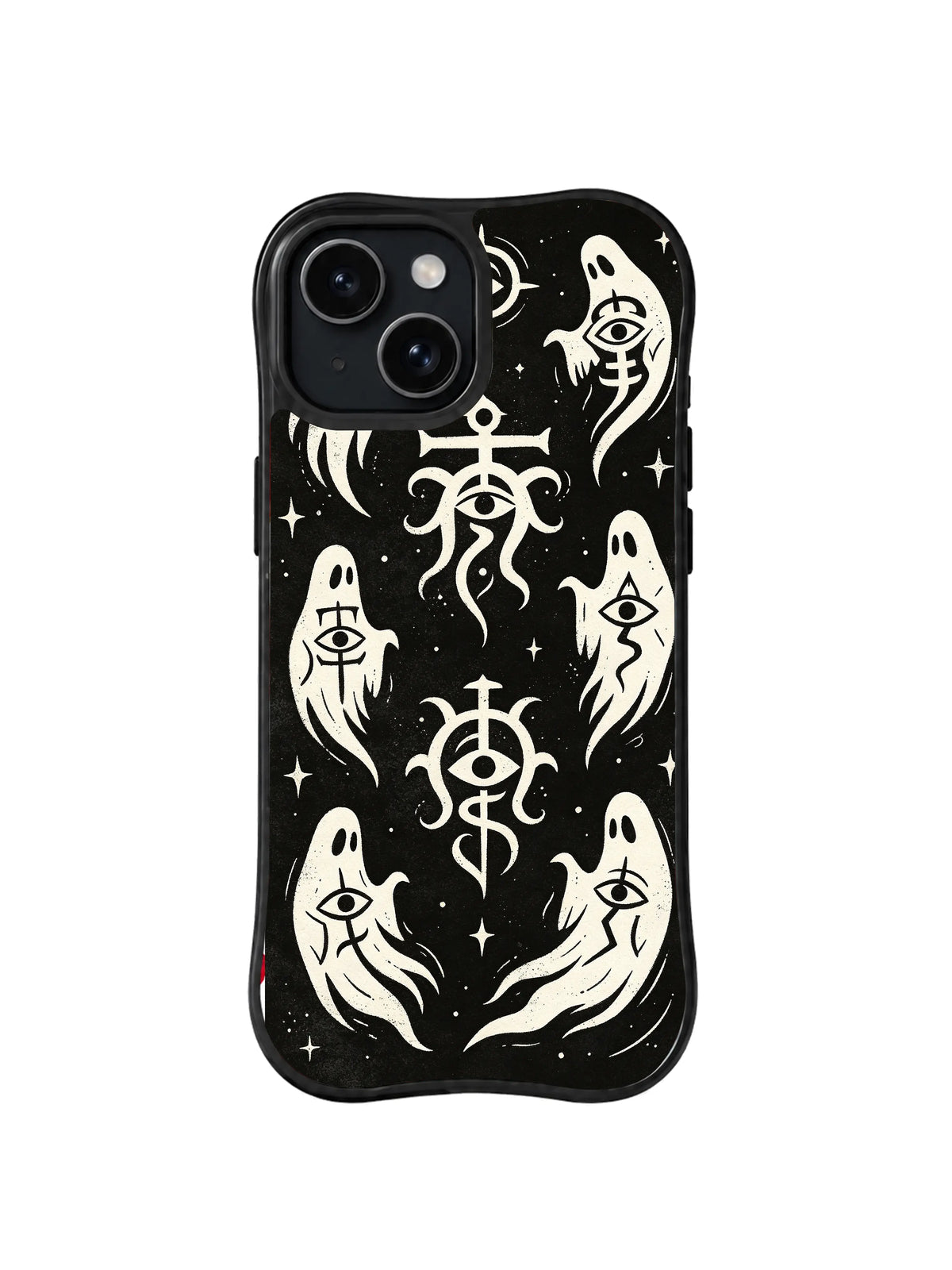 Hollow Sigil Gathering black and white spirit pattern on iPhone 15 Plus case