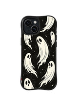 Moonlit Drift Spirits white ghost pattern on black iPhone 15 Plus case