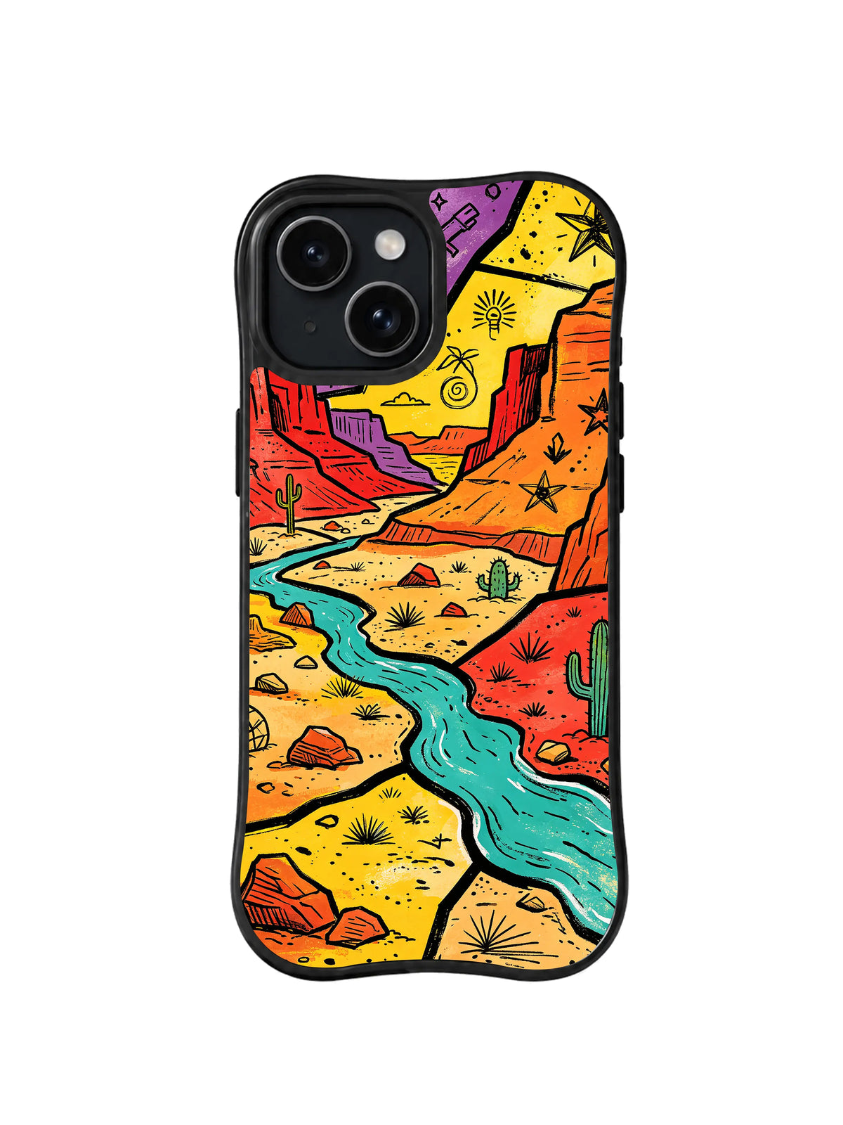 Desert Stream Quest pattern iPhone 15 Plus case