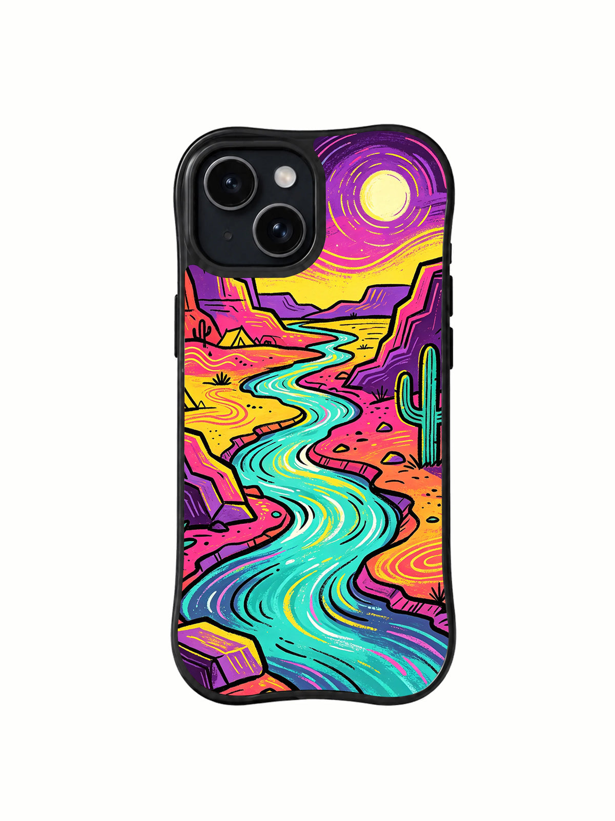 Wild Color Adventure iPhone 15 Plus case with neon river landscape art