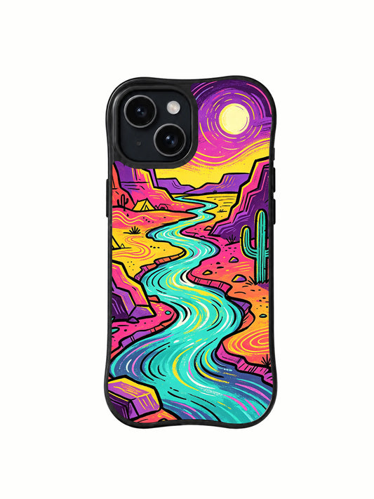 Wild Color Adventure iPhone 15 Plus case with neon river landscape art