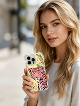 Lifestyle view of Wild Flower Leopard Spirit iPhone 13 Pro Max case in the tall meadow portrait pattern