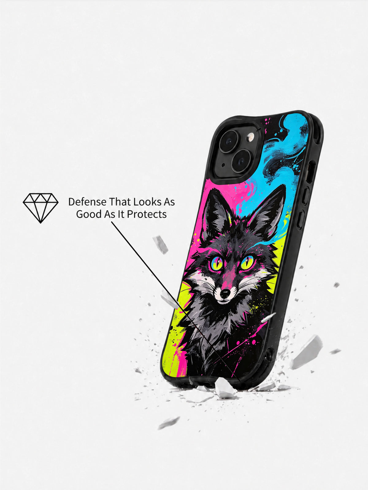Wild Fox Rebellion neon fox case angle display