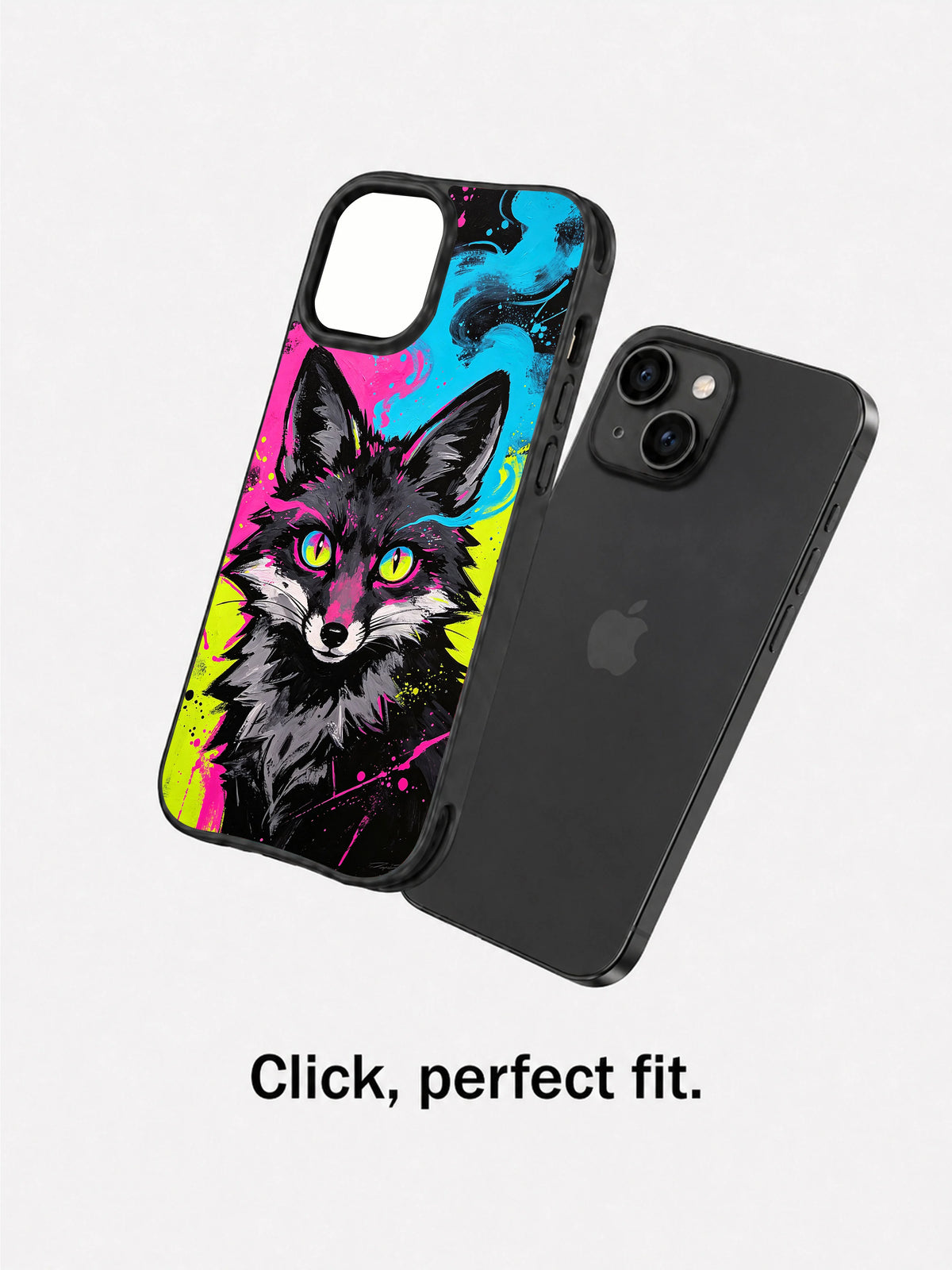 Wild Fox Rebellion iPhone 15 Plus case fit view