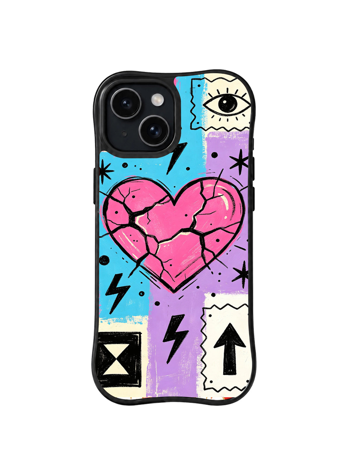 Cracked Pink Voltage: A cracked pink heart sits among lightning bolts, arrows and eye symbols.