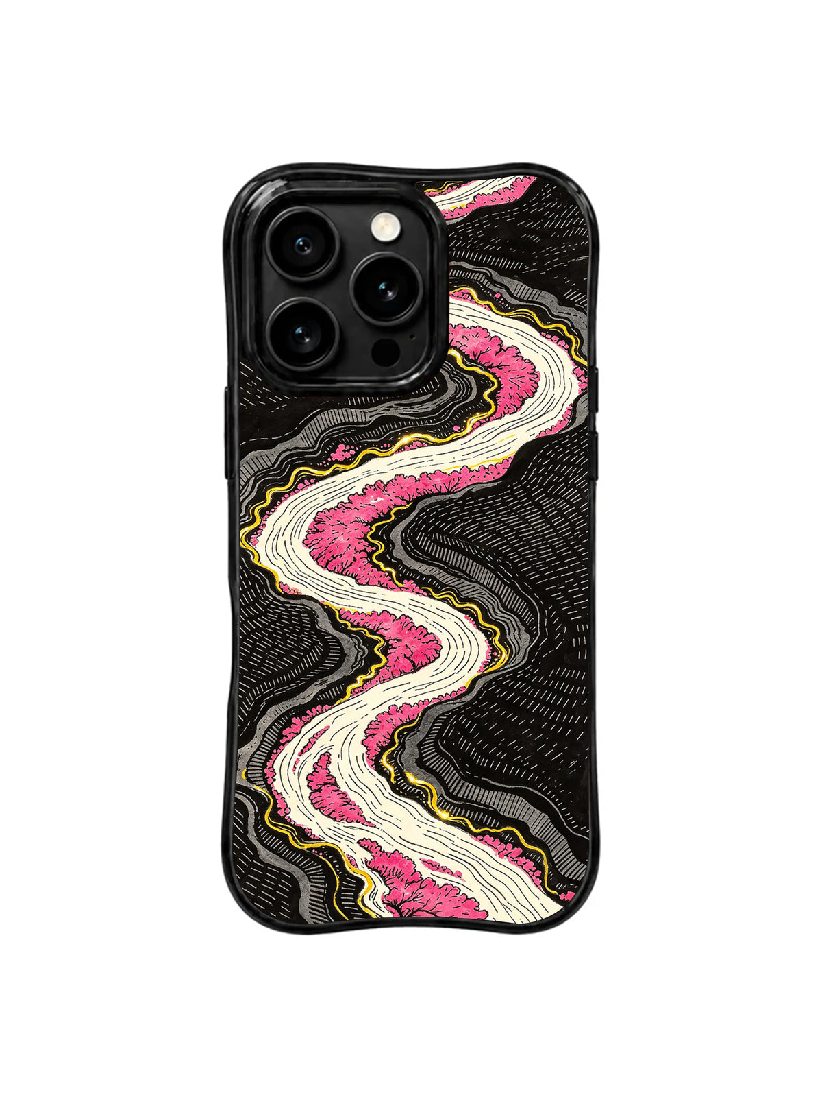 Pink Spiral Basin pattern iPhone 15 Pro case