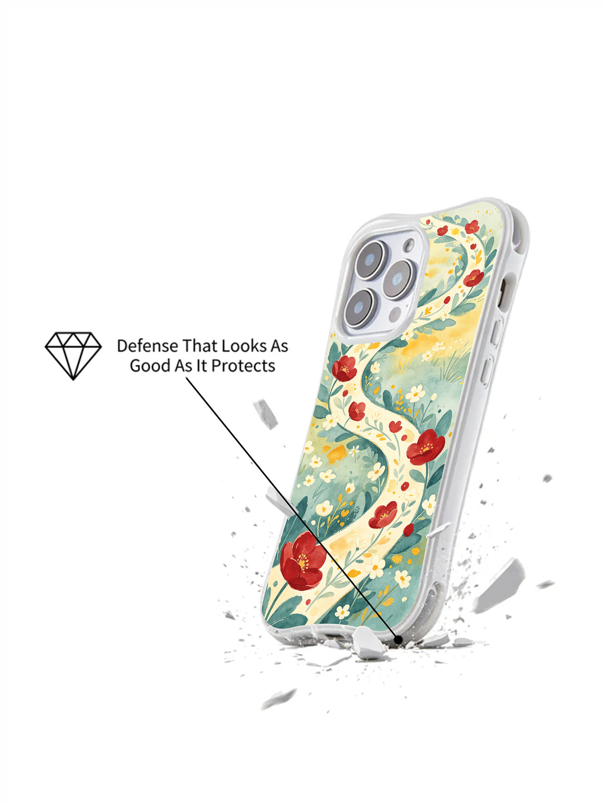 Wild Ribbon Meadow iPhone 15 Pro case angled product view