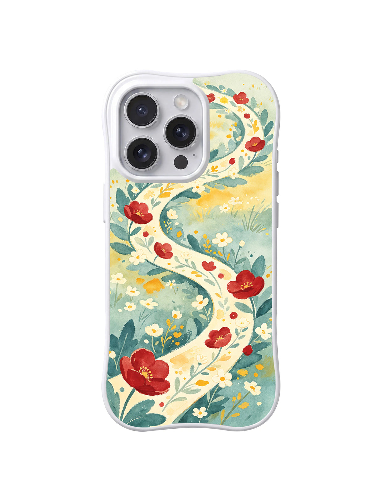 Wild Ribbon Meadow floral art iPhone 15 Pro case front view