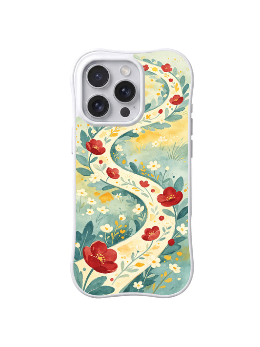 Wild Ribbon Meadow floral art iPhone 15 Pro case front view