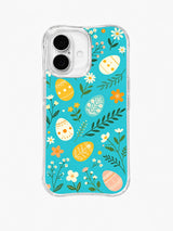 Wildflower Egg Festival / Airy Meadow Eggs: Widely spaced small eggs and separate wildflower stems across an open aqua field.