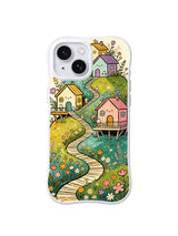 Wildflower Stairway Homes: A winding stairway passes colorful hill homes surrounded by wildflowers.