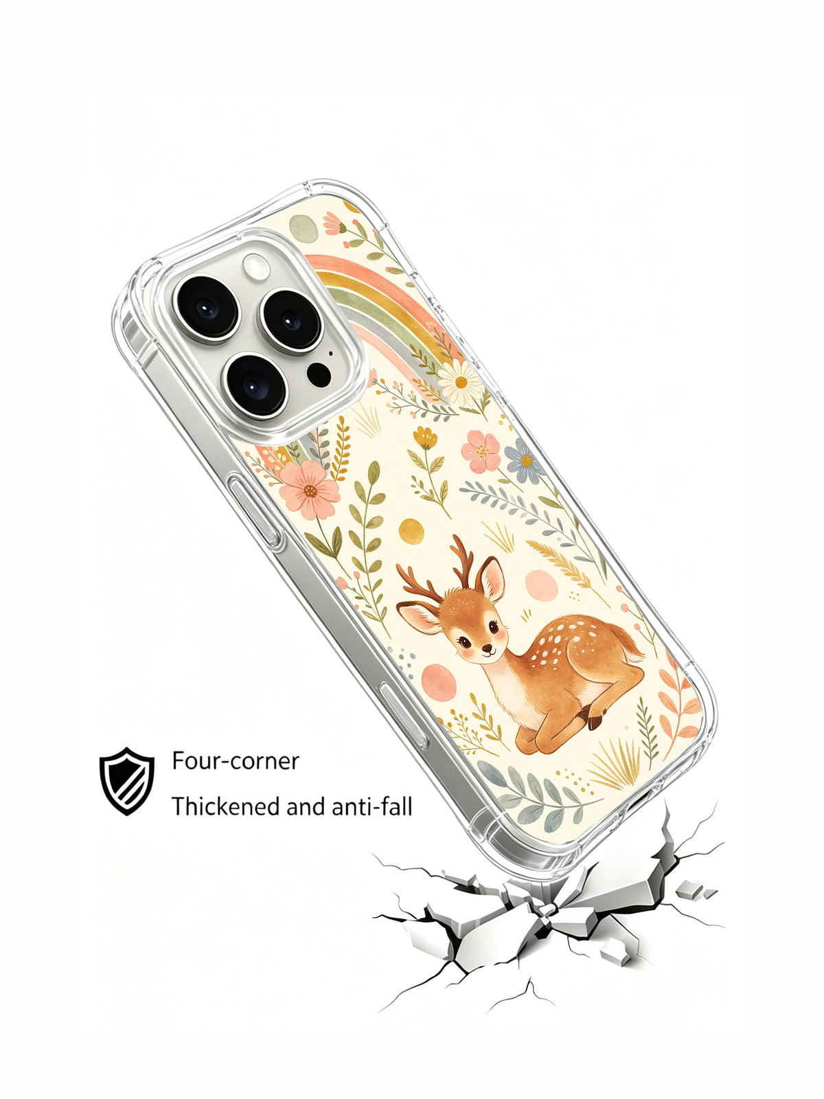 Wildflower Rainbow Deer iPhone 14 Pro case artwork detail
