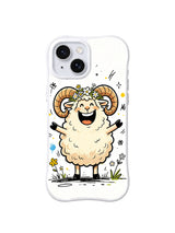 Wildflower Ram iPhone 13 case with smiling ram wearing a white wildflower crown